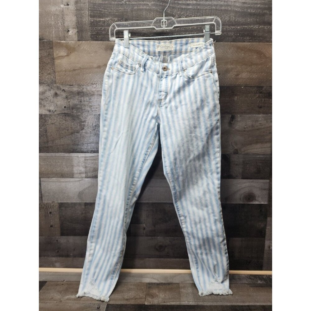 Jessica Simpson kiss Me Skinny Blue White Stripe Jeans Sz 26